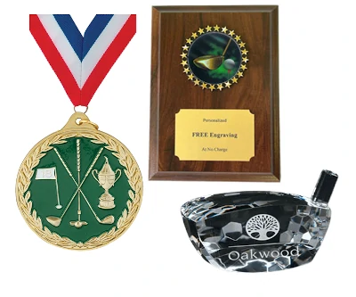 Plaques, Pins, Neck Ribbons for Golf Tournament